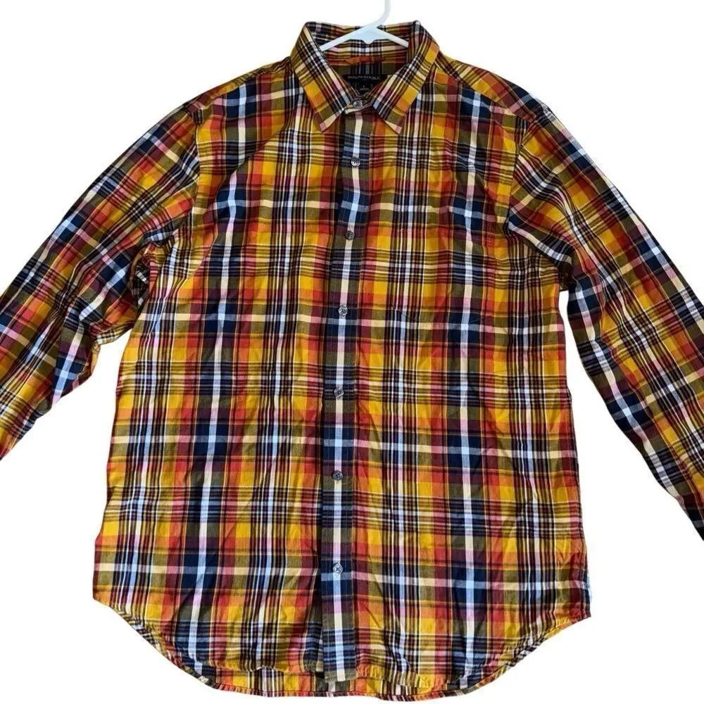 Banana Republic Men's Classic Cotton Multi Plaid Button Down Shirt Size Large